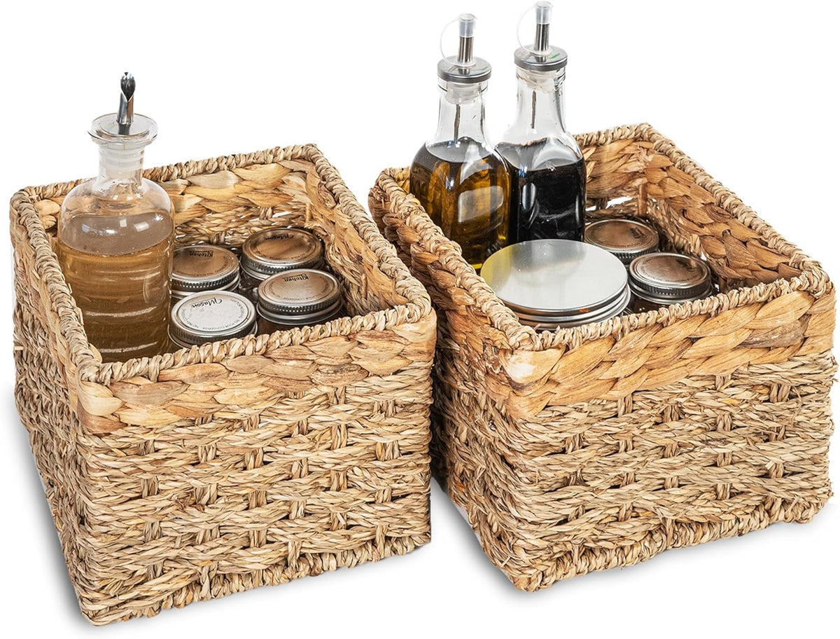 Small Wicker Baskets for Storage 2-Pack, Natural, Woven Baskets for Organizing Living Room, Pantry