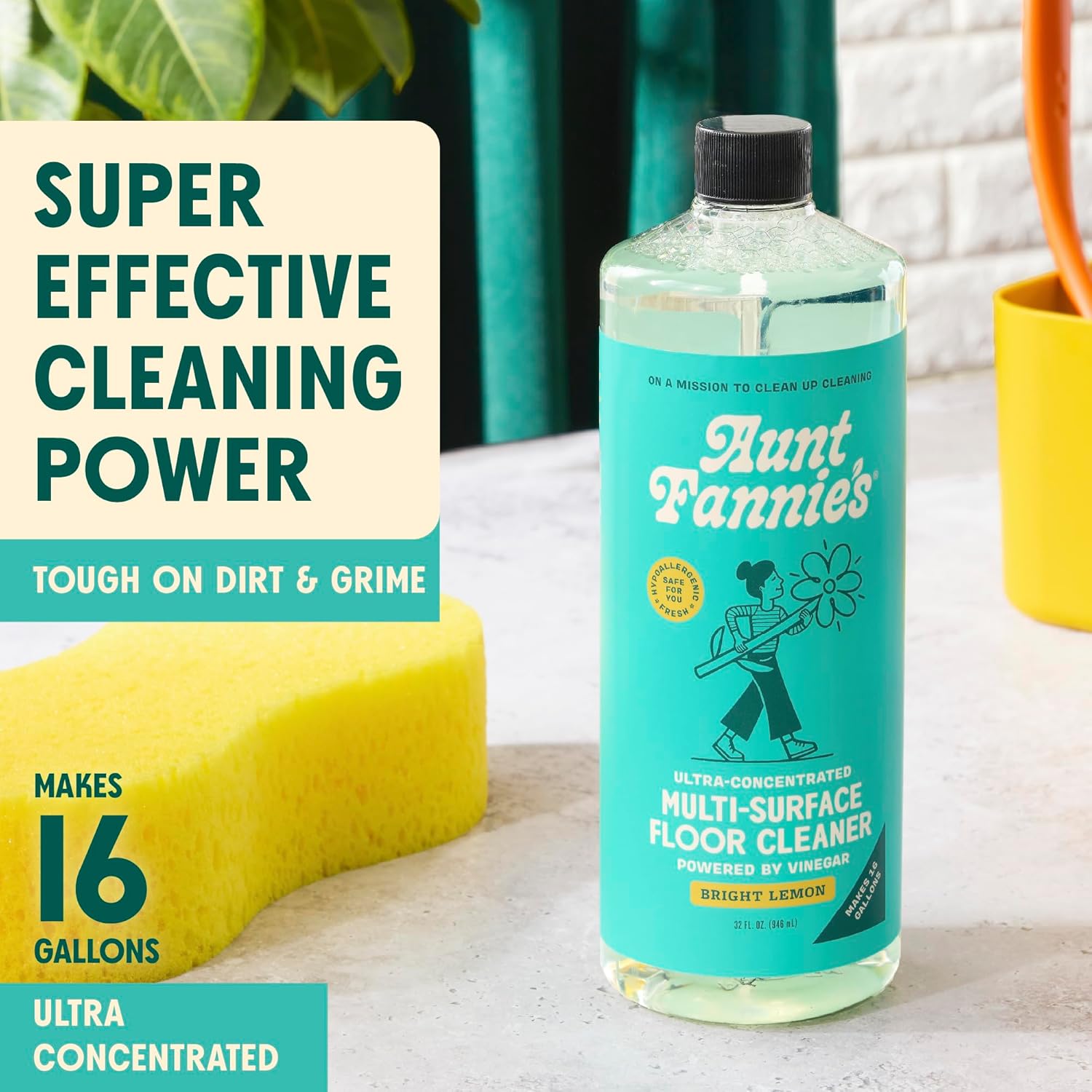 Aunt Fannie's Ultra Concentrated Floor Cleaner Vinegar Wash, Multi-Surface Solution For Mopping