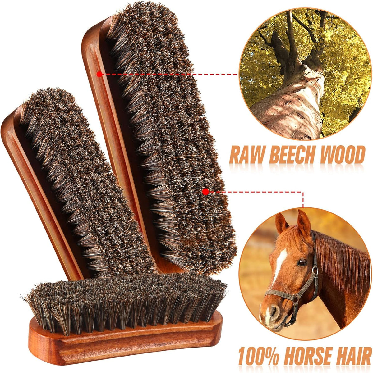 4 Pcs Horsehair Shine Shoes Brush Kit Polish Dauber Applicators Cleaning Leather Shoes Boots Care