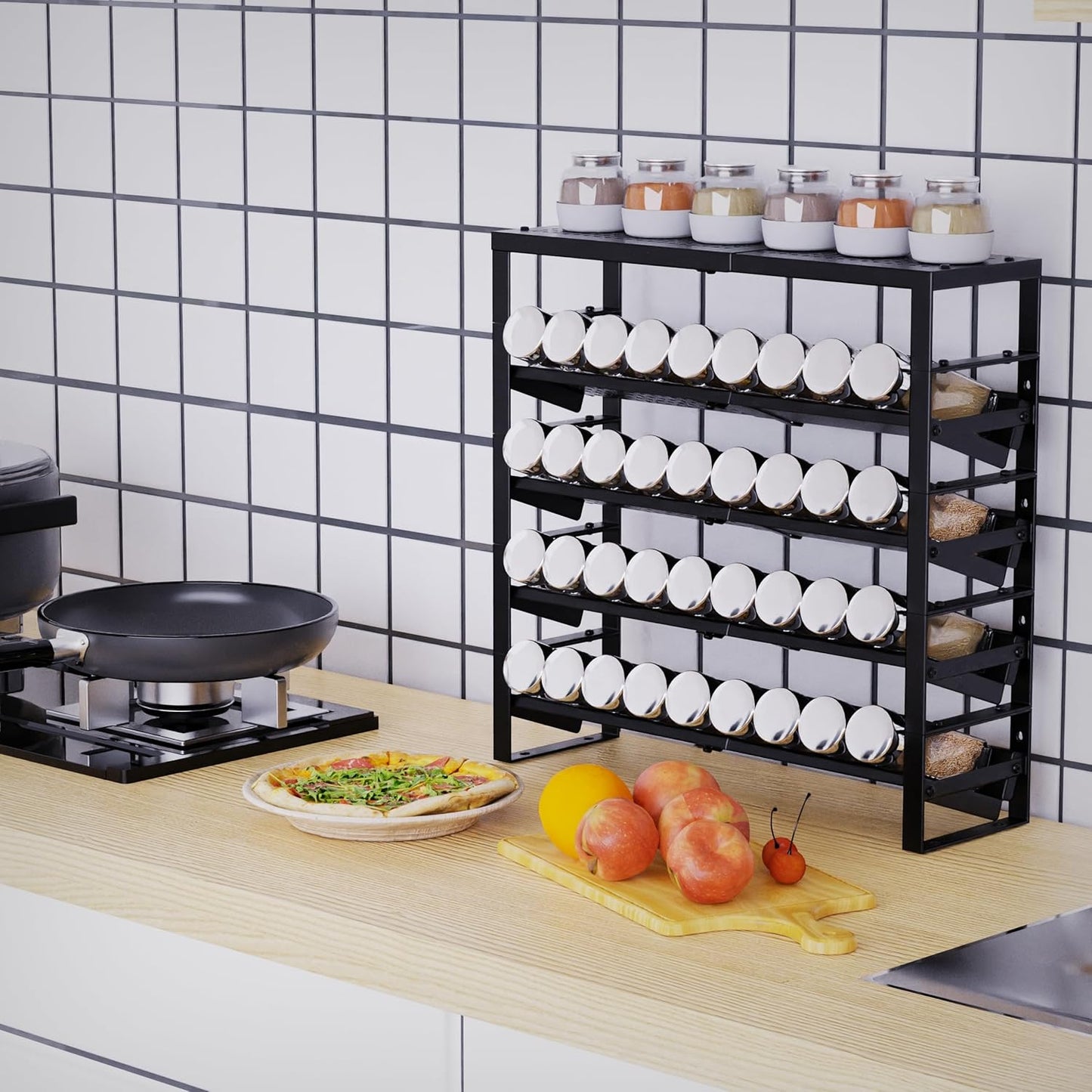 Expandable, Stackable, Adjustable Spice Rack kitchen Organizer,Metal Pantry Storage Shelves