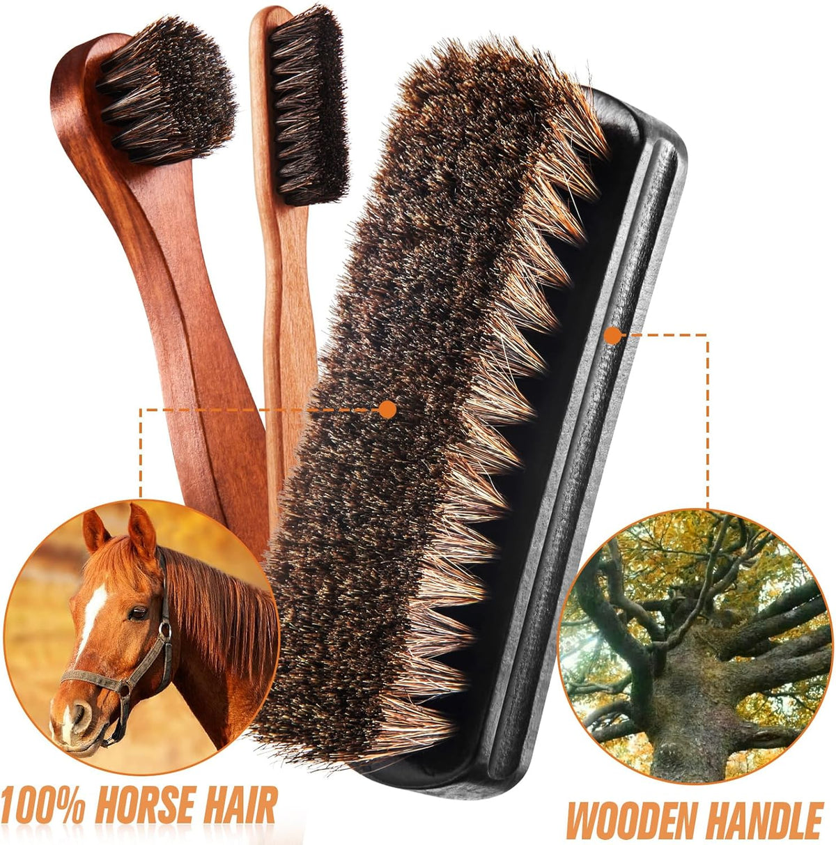 6 Pcs Horsehair Shine Shoes Brush Kit Polish Dauber Applicators Cleaning Leather Shoes Boots Care