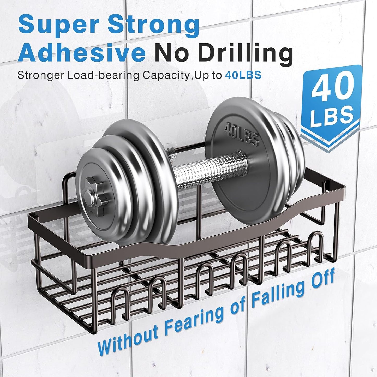 EUDELE 5-Pack Rustproof Stainless Steel Shower Caddy – No Drill Adhesive Bathroom Organizer with