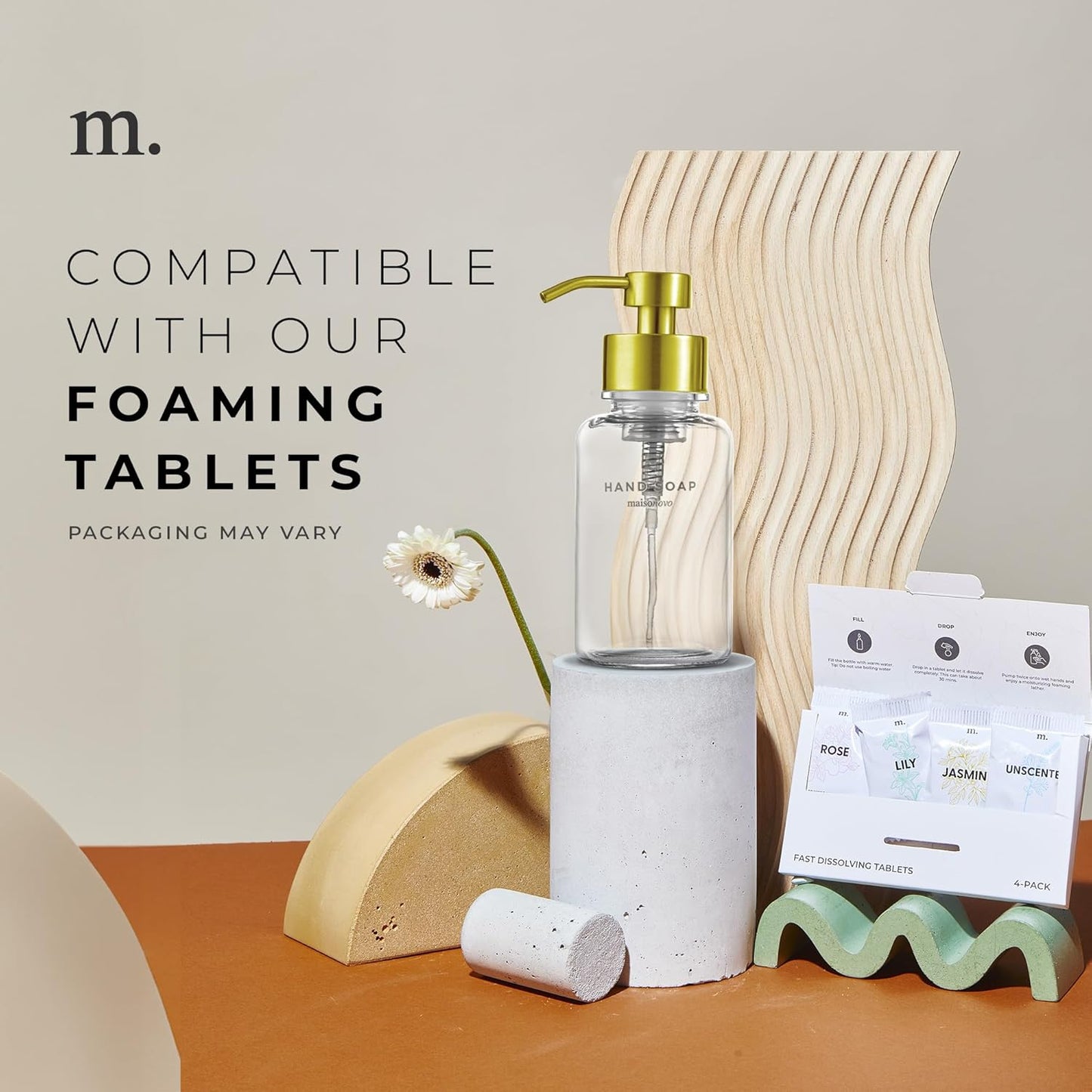 MaisoNovo Glass Foaming Hand Soap Dispenser 14 Oz | Gold Foaming Soap Dispenser Clear Bottle Gold