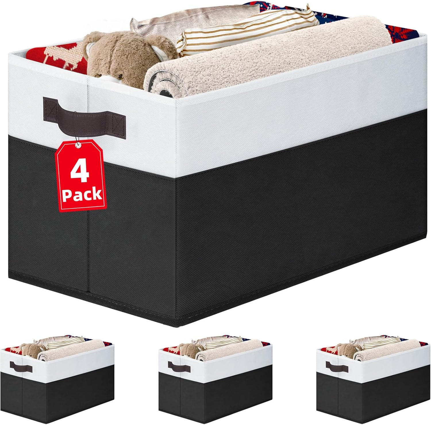 Criusia Large Storage Bins for Shelves 4 Pack, Closet Storage Baskets for Clothes Blanket Beddings