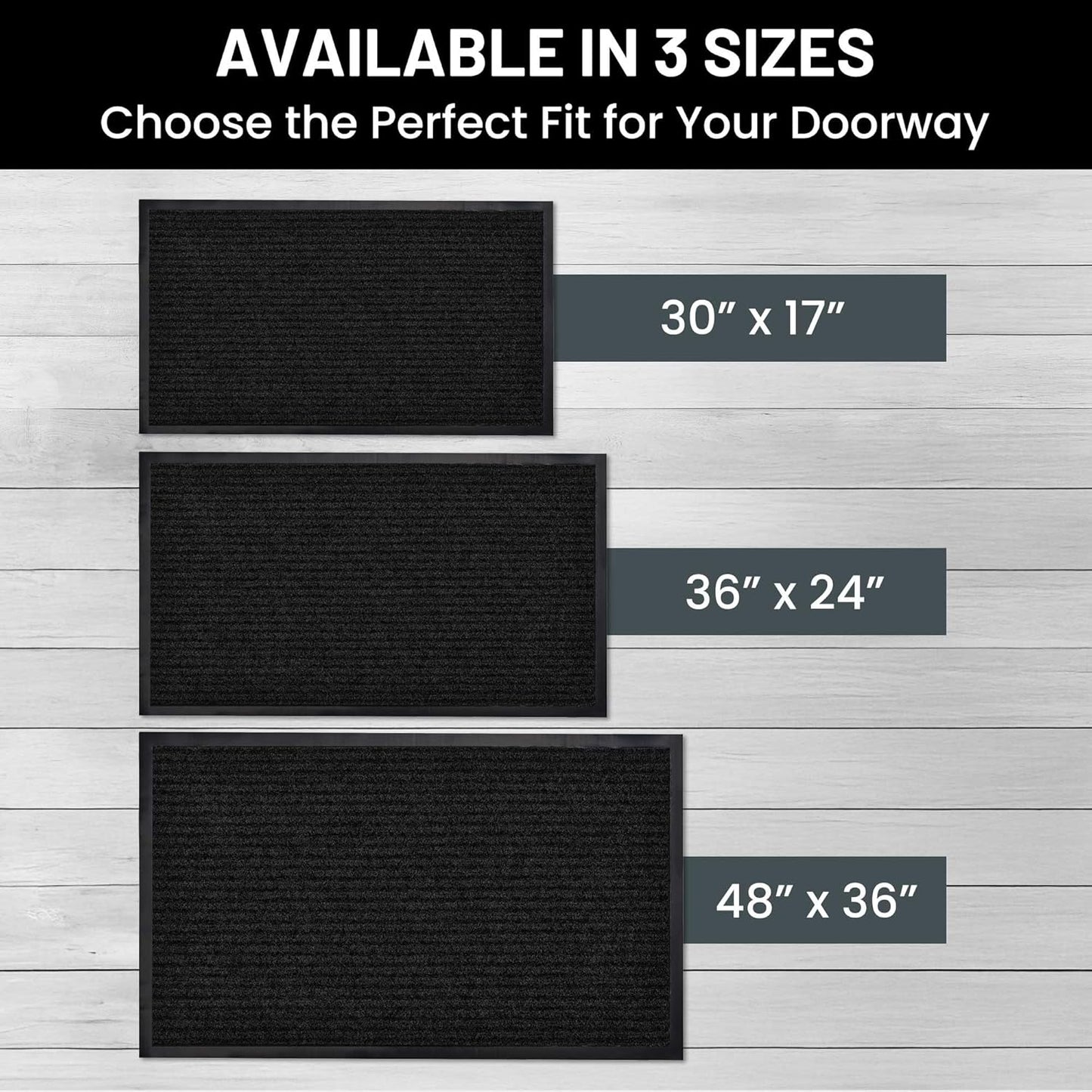 Sierra Concepts 2-Pack Front Door Mat Ribbed Black - Indoor Outdoor Floor Doormat Entryway Welcome