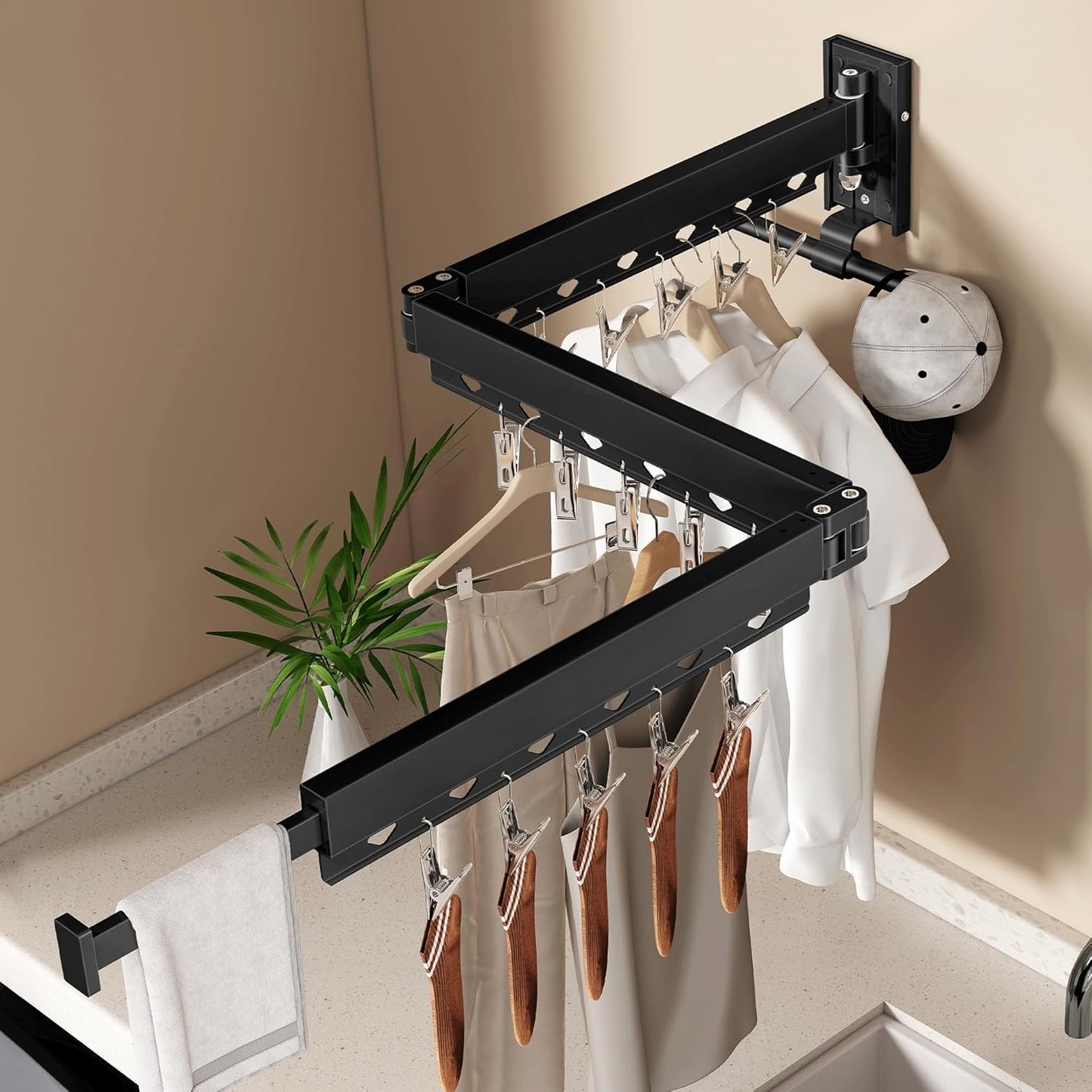 Wall Mounted Collapsible Clothes Drying Rack, Durable Space-Saving Laundry Drying Rack Clothing
