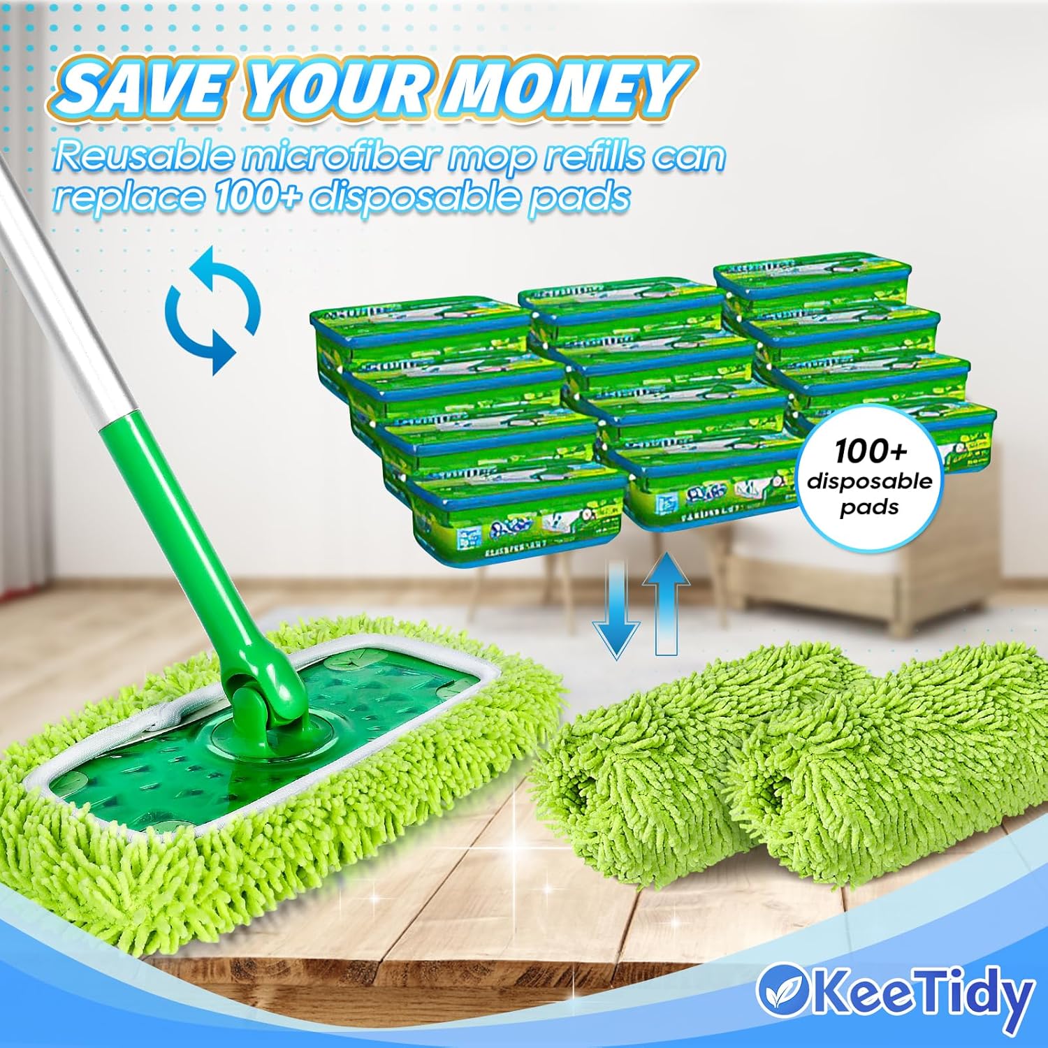 Reusable Mop Pads Compatible with Swiffer Sweeper Mops, 3 Pack 12 Inch Washable Microfiber Wet Pads