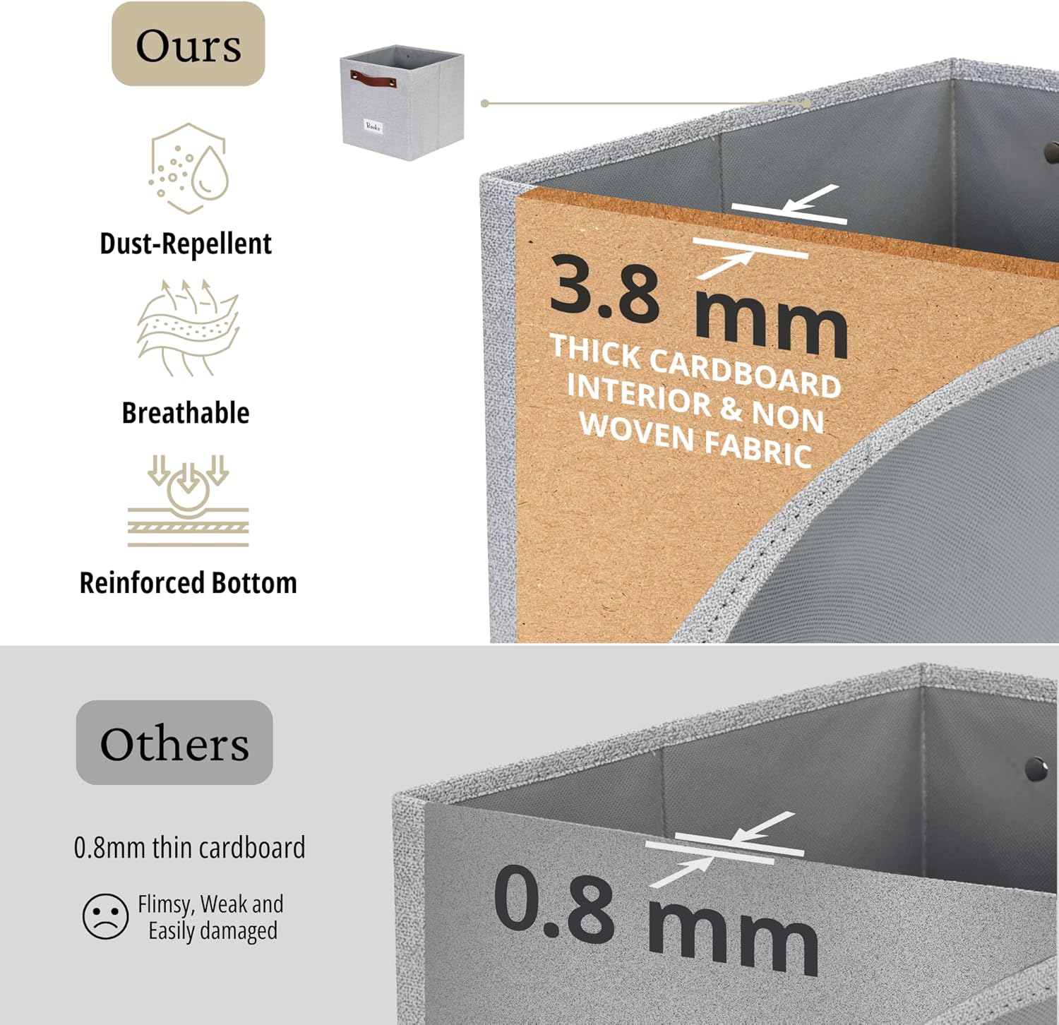 DECOMOMO Storage Bins, Cube Storage Bin with Labels, Fabric Storage Cubes for Shelves (11" / 6pcs
