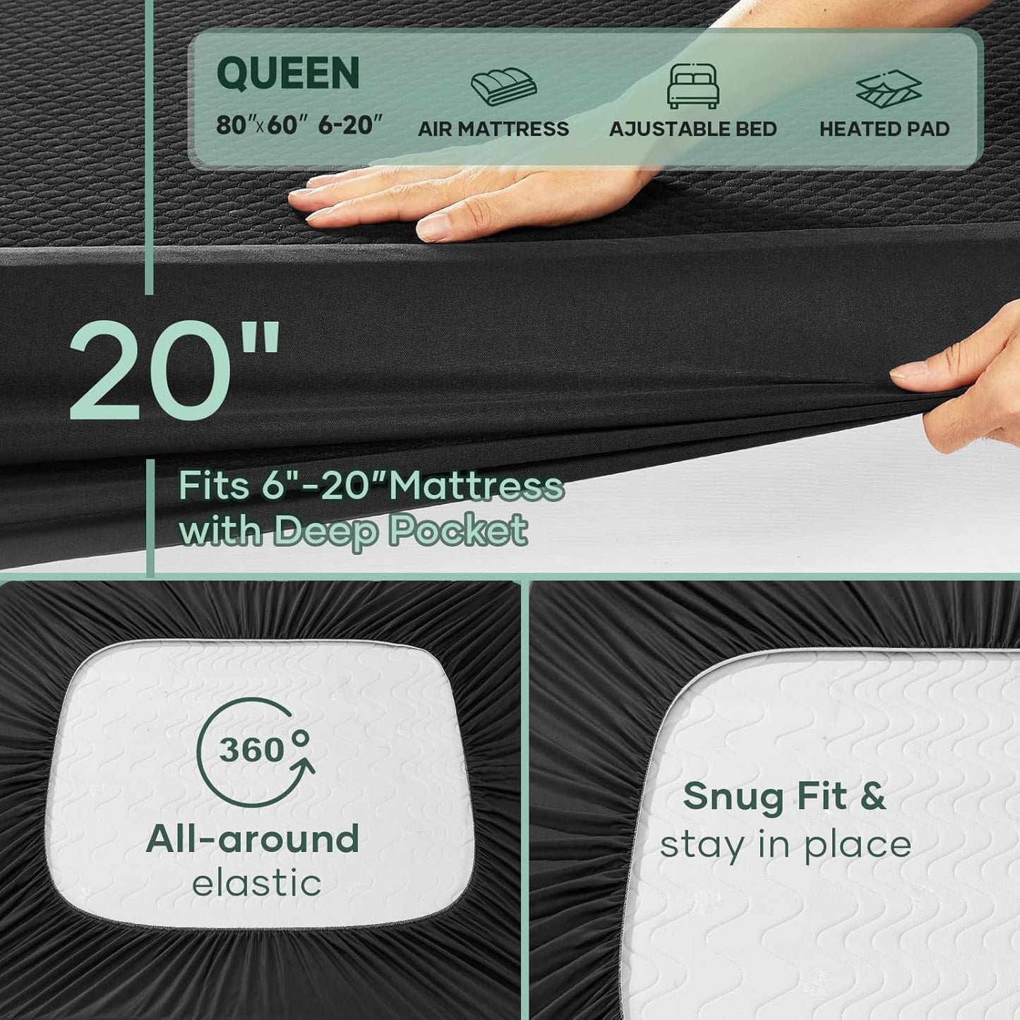 OhGeni 100% Waterproof Mattress Protector, King-Gray Size Mattress Pad, Fits 6"-20" Mattresses with