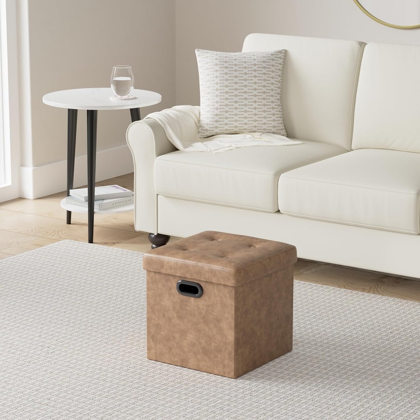 SONGMICS Mazie Collection - 15 Inches Ottoman with Storage, Footstool, Storage Ottoman with Metal