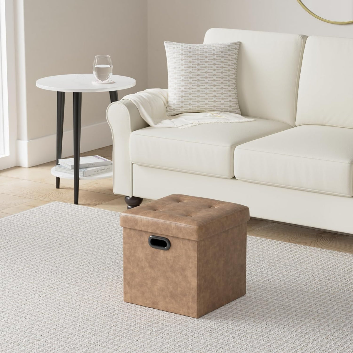 SONGMICS Mazie Collection - 15 Inches Ottoman with Storage, Footstool, Storage Ottoman with Metal