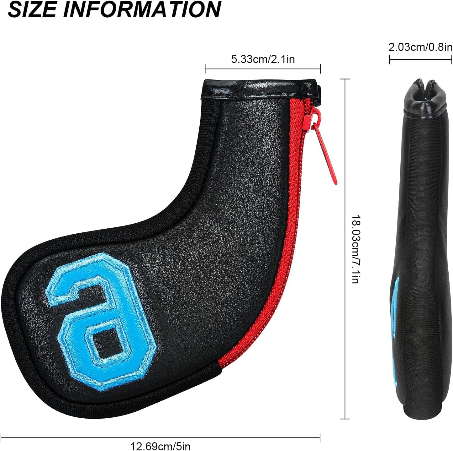 wosofe Golf Head Covers for Iron Headcover with Zipper Black Leather 10pcs Set Colorful Number