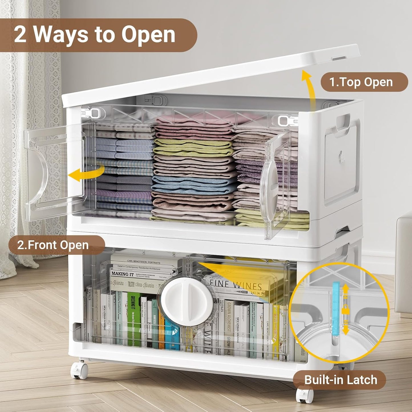 BROVIEW 360Qt Lockable Stackable Storage Bins with Lids, Closet Organizers and Storage Drawer