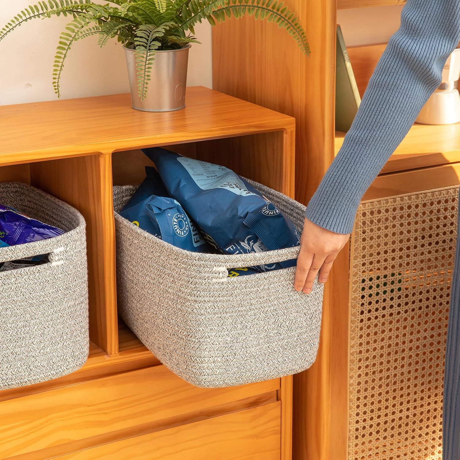 OIAHOMY 4 Pack Storage Baskets for Organizing, Cube Storage Bins for Shelves, Rectangle Storage