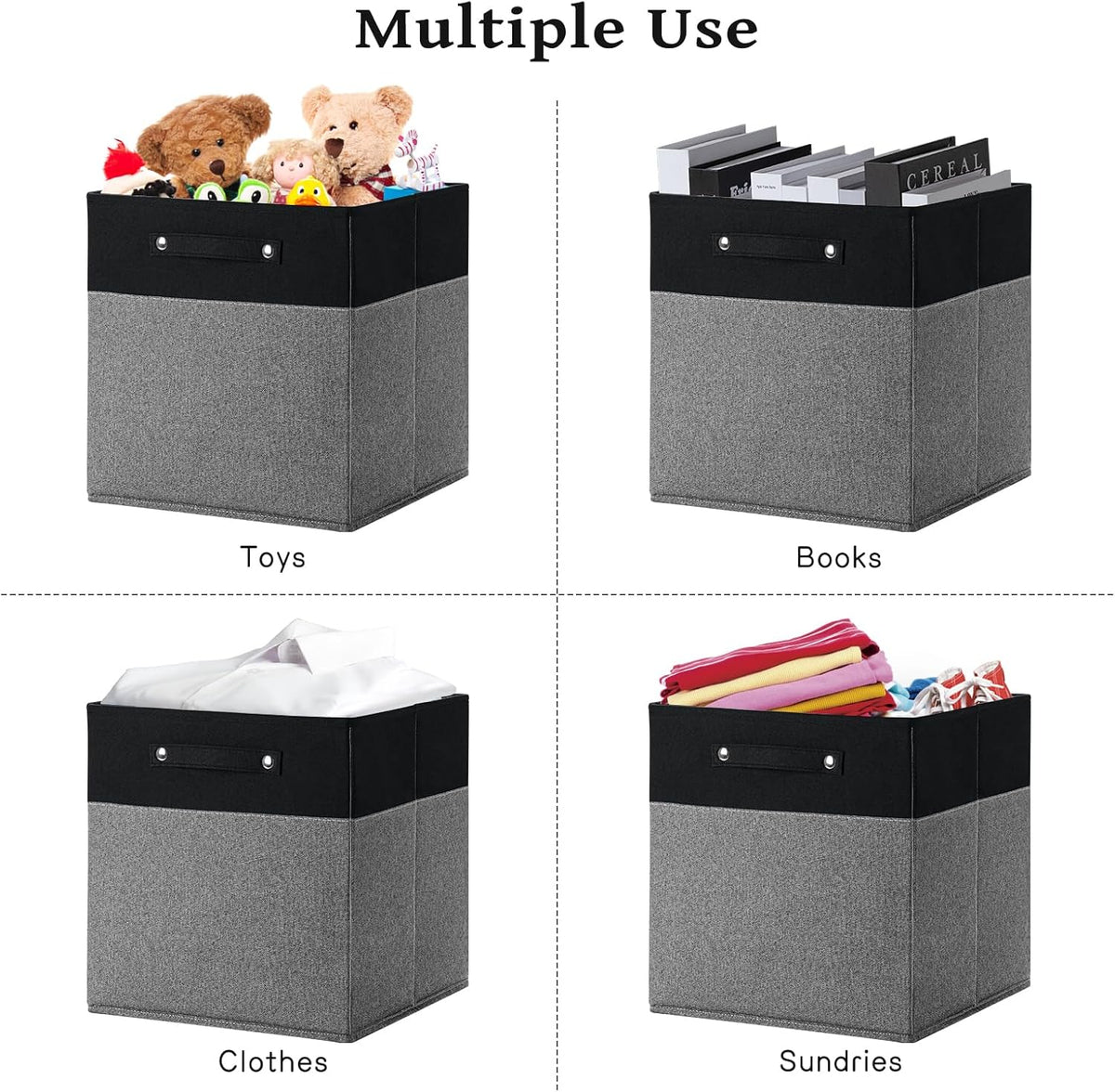 13 x 13 Inch Fine Linen Storage Bins with Handles，Fabric Cube Boxs，Collapsible Basket Organizers