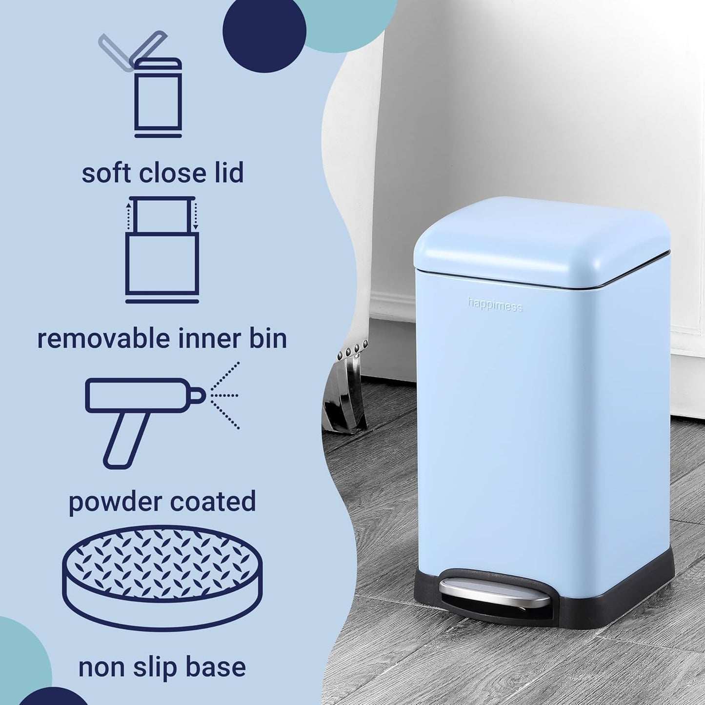 happimess HPM1012H Betty Retro Mini 3.2-Gallon Step-Open Trash Can, Fingerprint Resistant, Modern