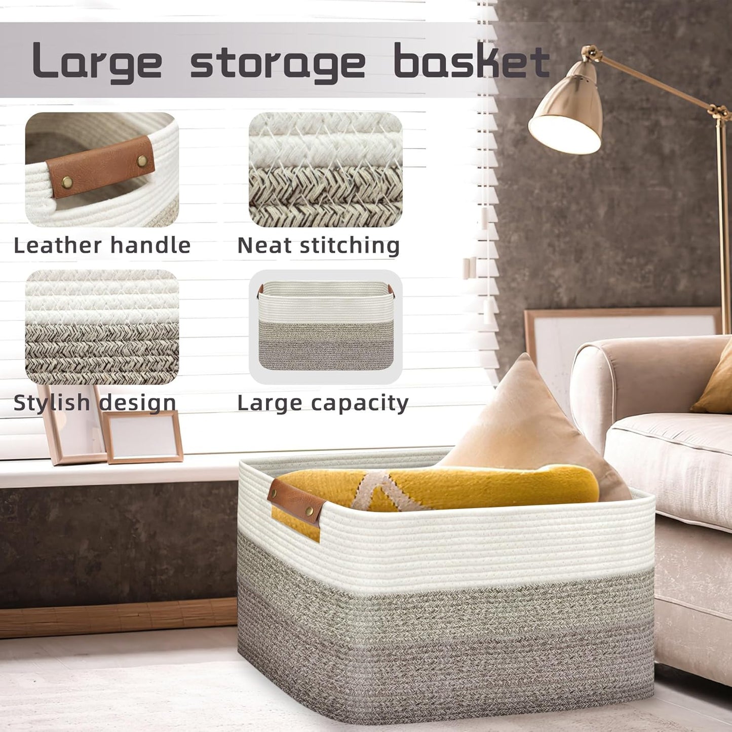 Large Collapsible Laundry Basket, Clothes Hamper for Blanket, Toy, Towels, Woven Baskets for