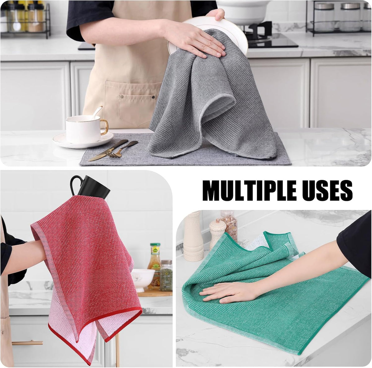 Homaxy Premium Kitchen Towels(18”x 28”, 6 Pack), Large Cotton Kitchen Hand Towels, Flat and Terry