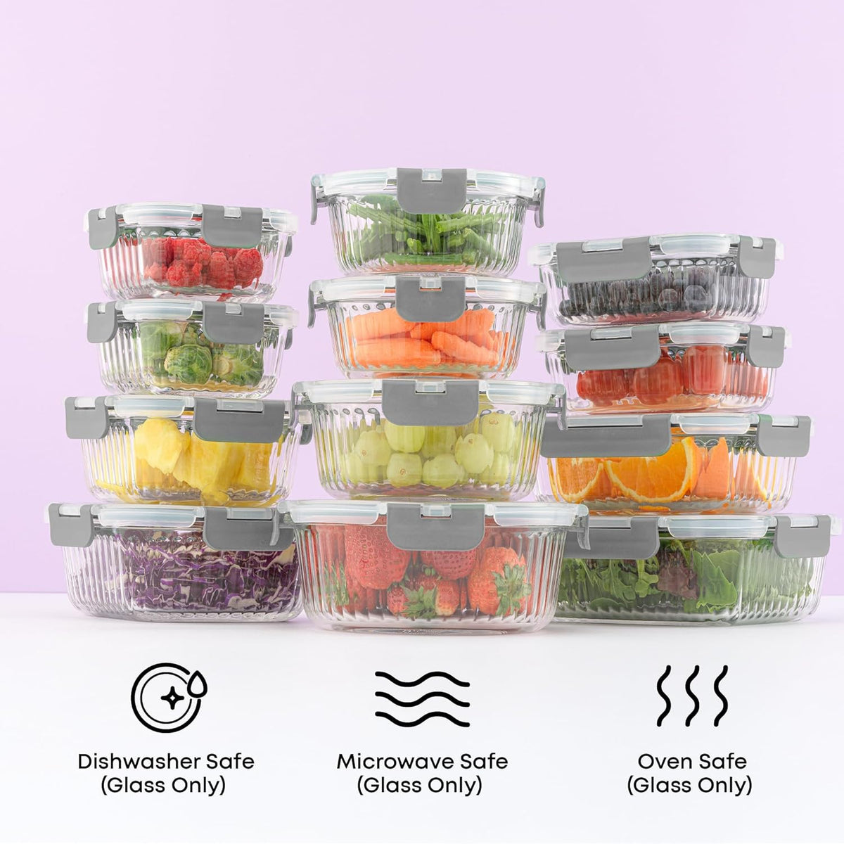 JoyJolt 24pc Borosilicate Glass Storage Containers with Lids | 12 Airtight/Freezer Safe Food
