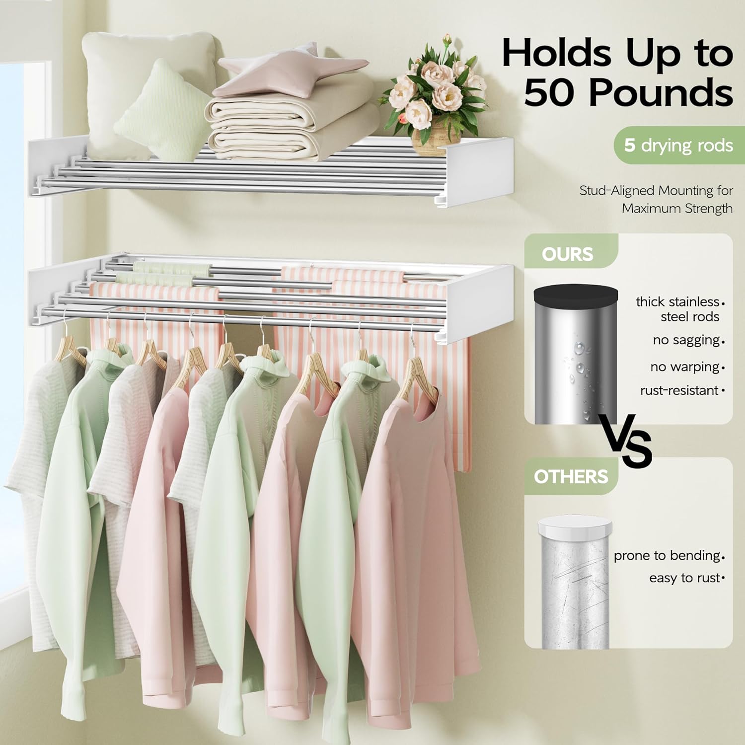 Wall Mounted Clothes Drying Rack 32", Foldable Wall Mount Laundry Rack Folding Indoor, Drying Rack