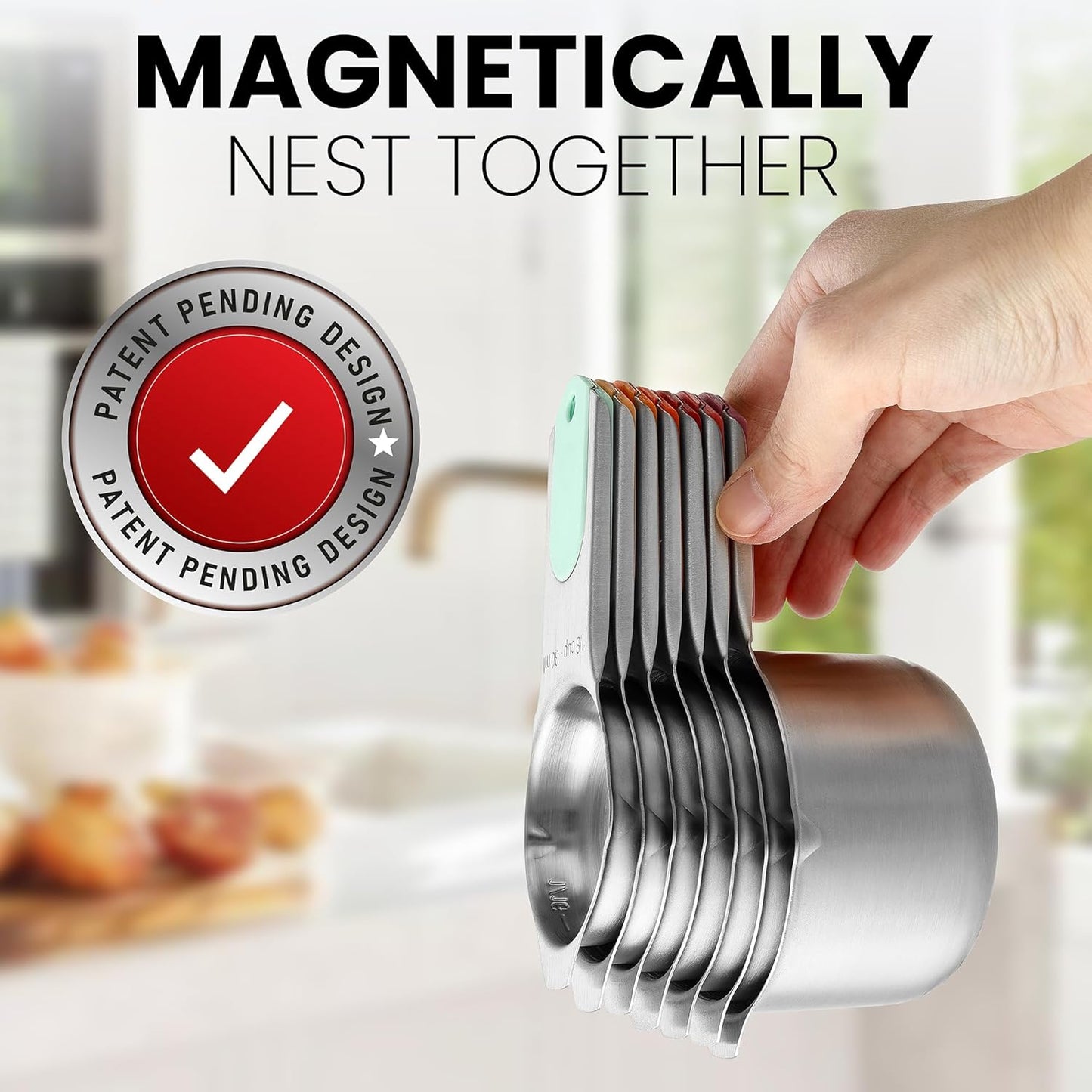 Spring Chef Magnetic Stainless Steel Measuring Cups, Patented, Kitchen Tools with Easy to Read