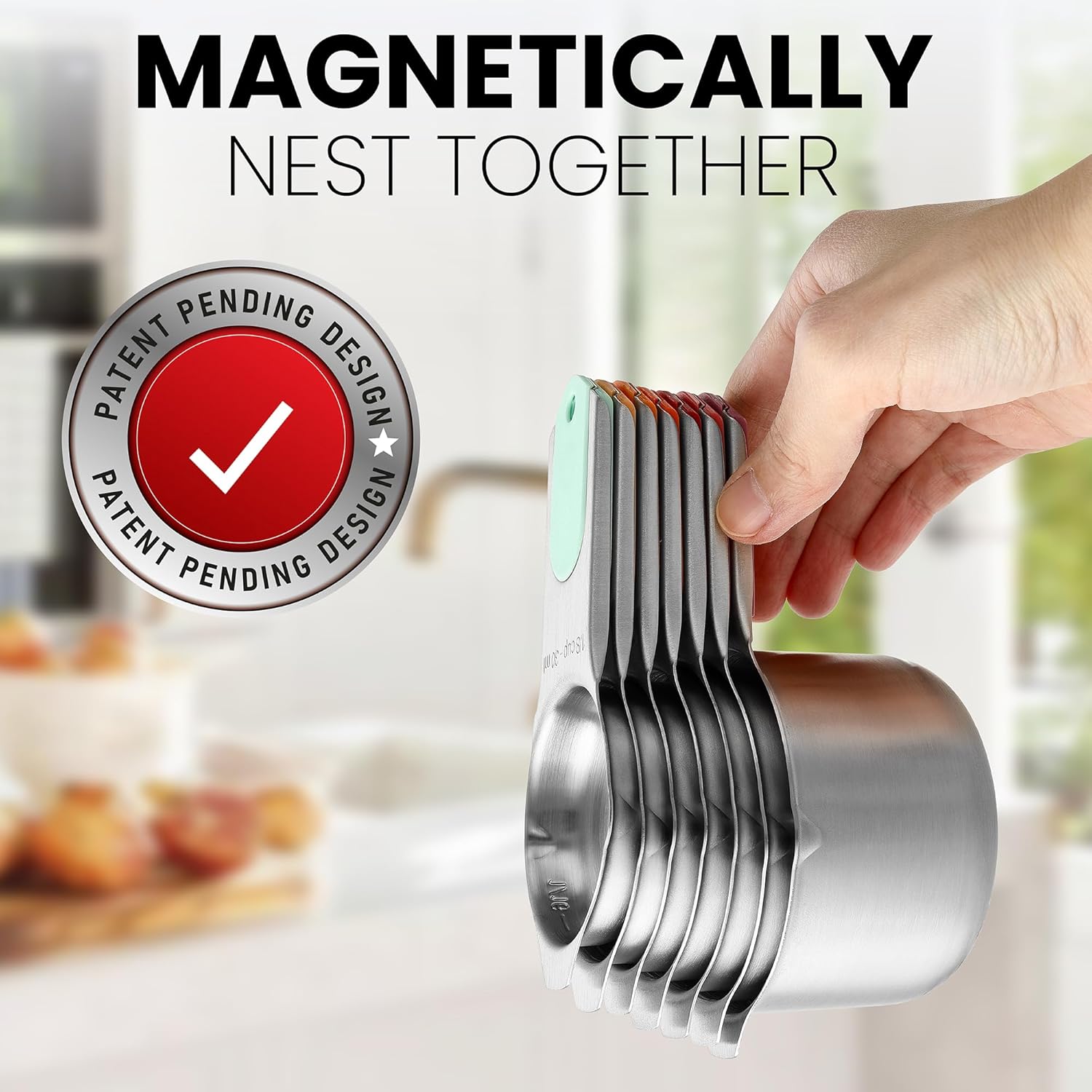Spring Chef Magnetic Stainless Steel Measuring Cups, Patented, Kitchen Tools with Easy to Read