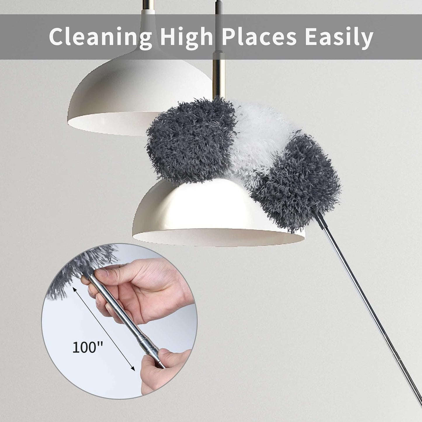 BOOMJOY Microfiber Feather Duster with 100 Inches Extendable Pole, 2 Pack Dusters for Cleaning