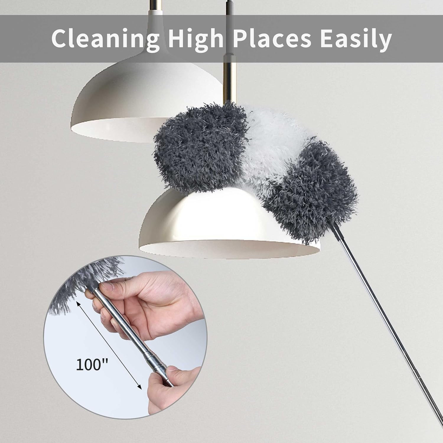BOOMJOY Microfiber Feather Duster with 100 Inches Extendable Pole, 2 Pack Dusters for Cleaning