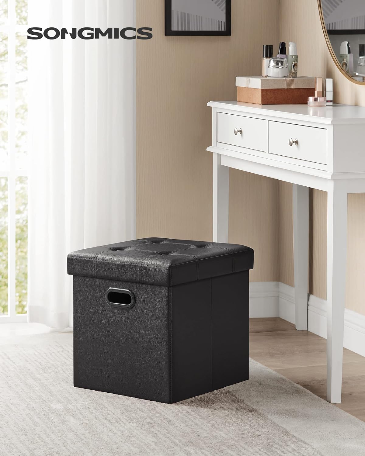 SONGMICS MAZIE Collection - 15 Inches Ottoman with Storage, Footstool, Storage Ottoman with Metal