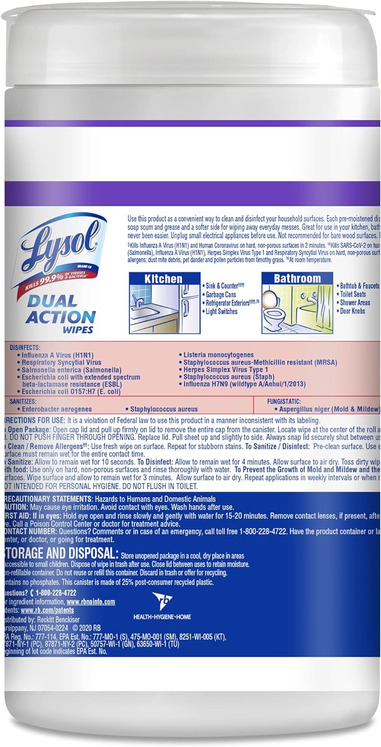 Lysol Dual Action Disinfectant Wipes, Multi-Surface Antibacterial Scrubbing Wipes, For Disinfecting