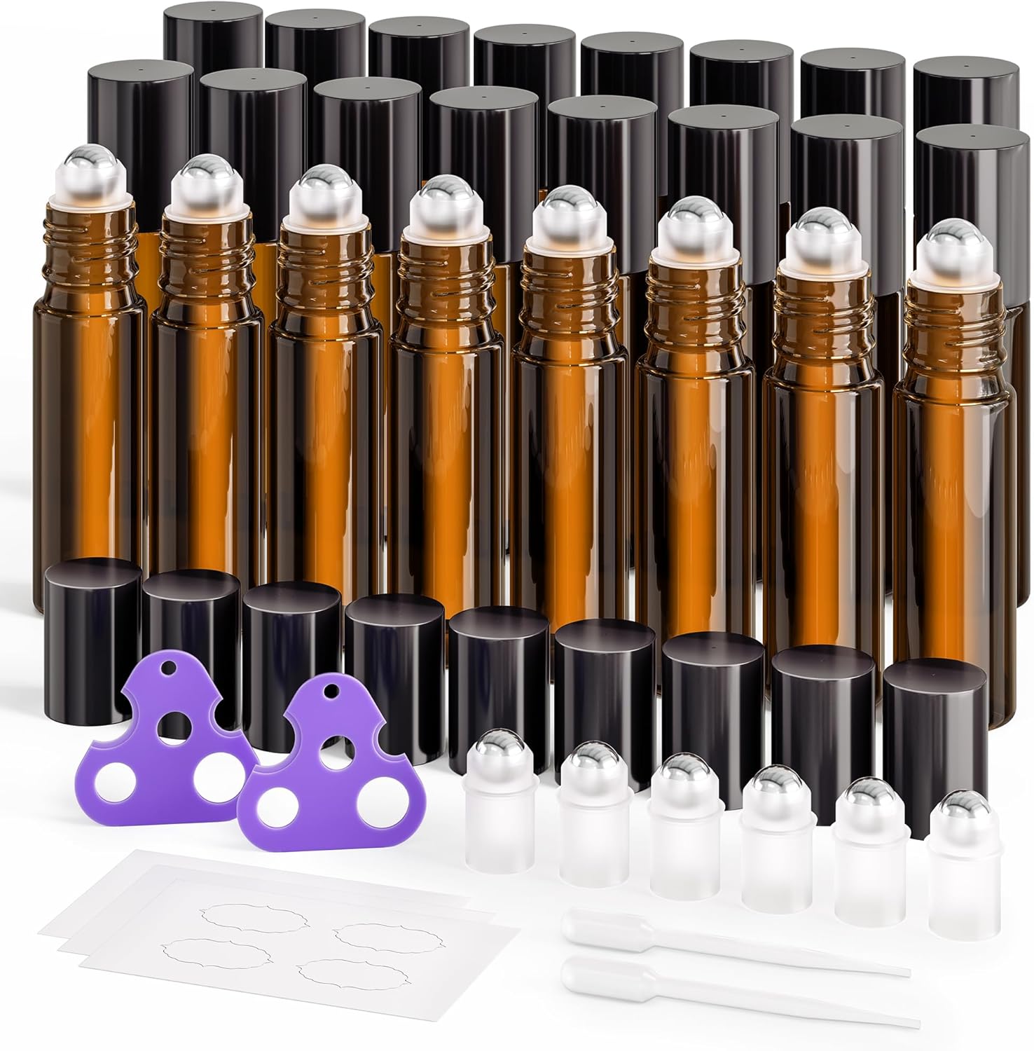 ULG 24-Pack Essential Oil Roller Bottles 10ml, Empty Bottles with Stainless Steel Roller Balls and