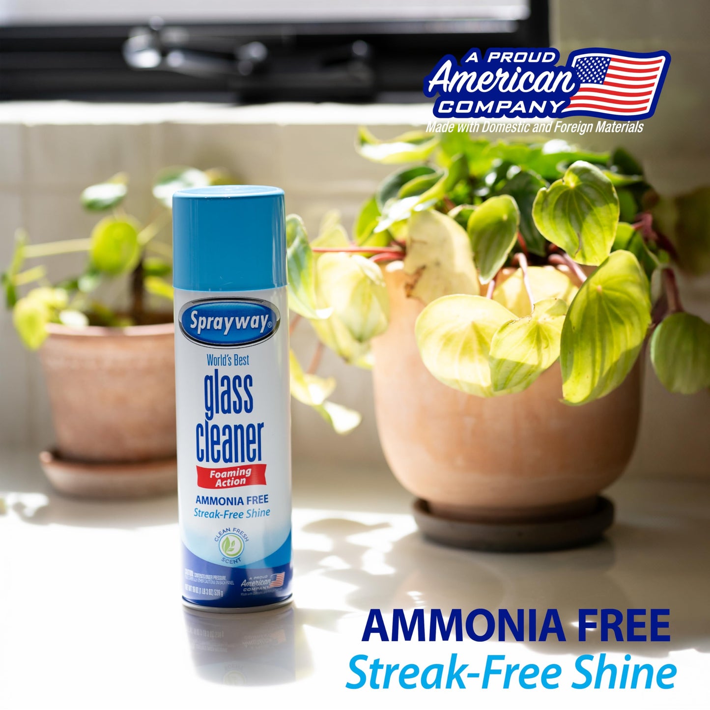 Sprayway Glass Cleaner Foaming Aerosol Spray, 19oz, Pack of 2 | Ammonia-Free, Streakless