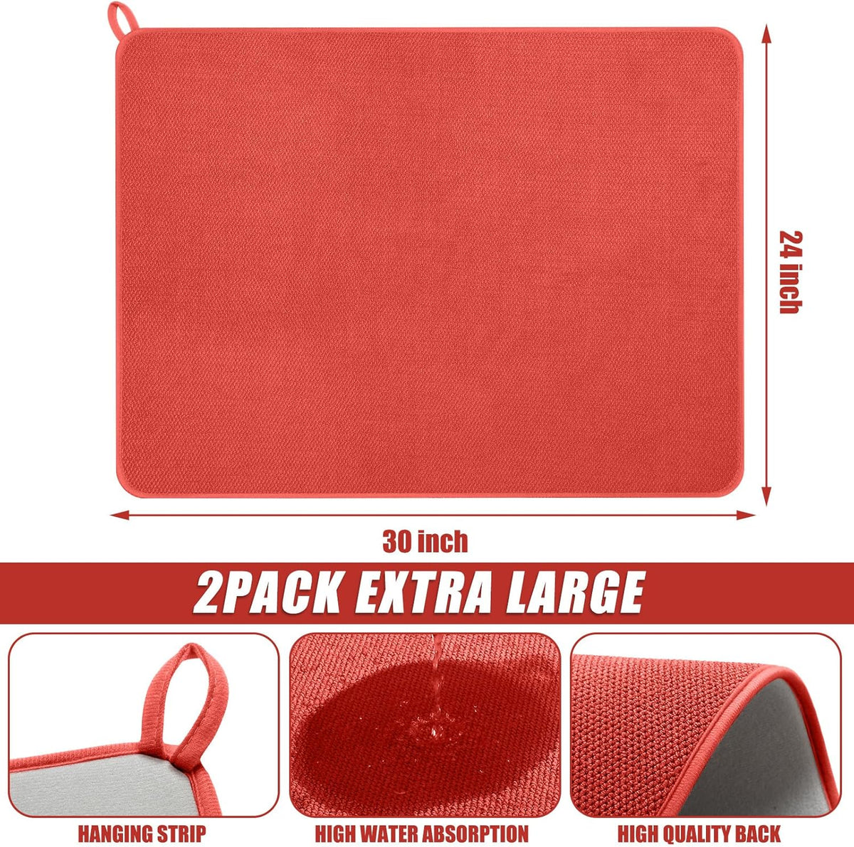 Hushee 2 Pack Extra Large Dish Drying Mat Microfiber Absorbent Dish Drying Pad Large Size Dishes