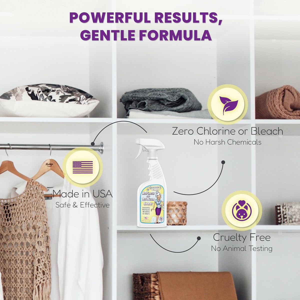 Grandma's Secret ReFresh N ReWear Spray - Instantly Removes Wrinkles & Odors - Wrinkle Release
