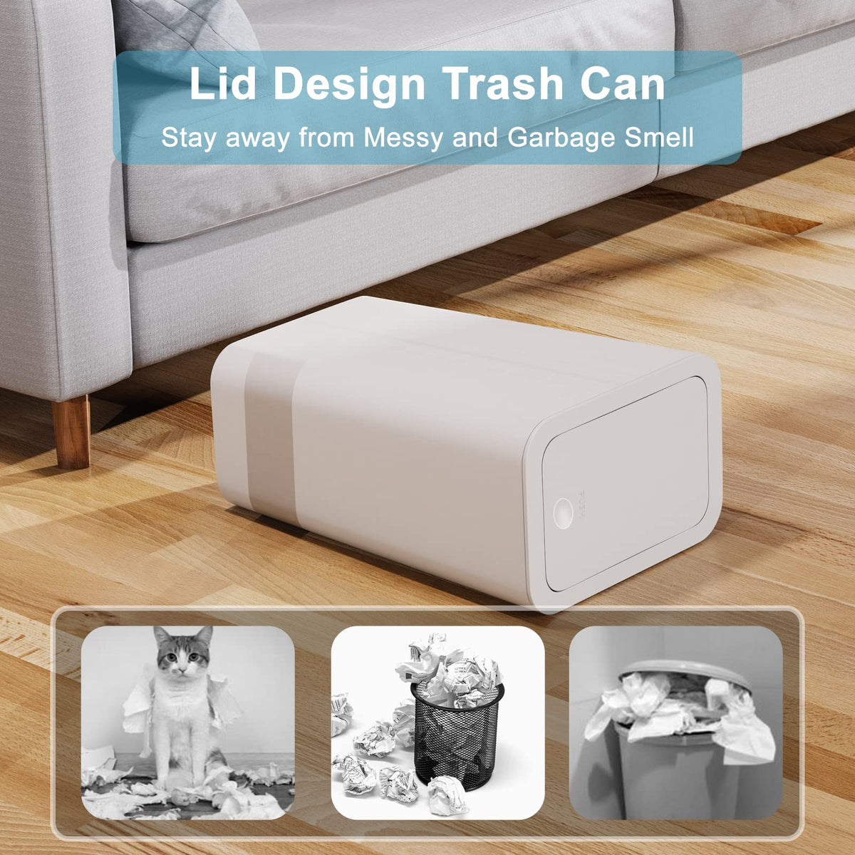 N. NETDOT 3 Pack 10L / 2.6 Gallon Small Trash Can with Lid, Bathroom Garbage Can with Pop-Up Lid