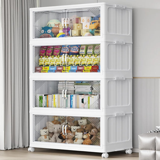 140Gal Plastic Stackable Storage Bins with Lid, 560QT Extra Large Closet Organizers Collapsible