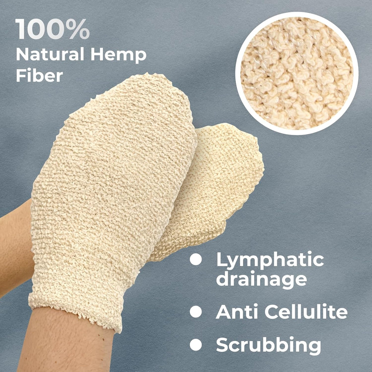 GUARD&MARINE Natural Shower Mitts - Hemp Bath Gloves for Skin Exfoliation, Mitt Washcloth for Body