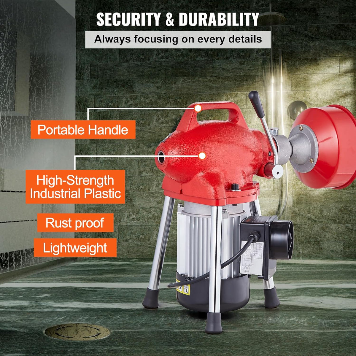 VEVOR Drain Cleaner Machine 66FT x 5/8 Inch, 250W Electric Sewer Snake Auger with 2 Sectional Steel
