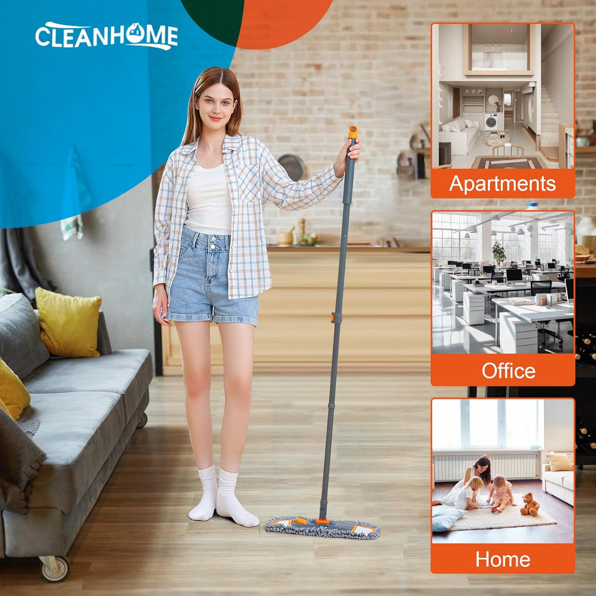 Mops for Floor Cleaning with 3 Different Washable Pads and Extendable 55” Long Handle