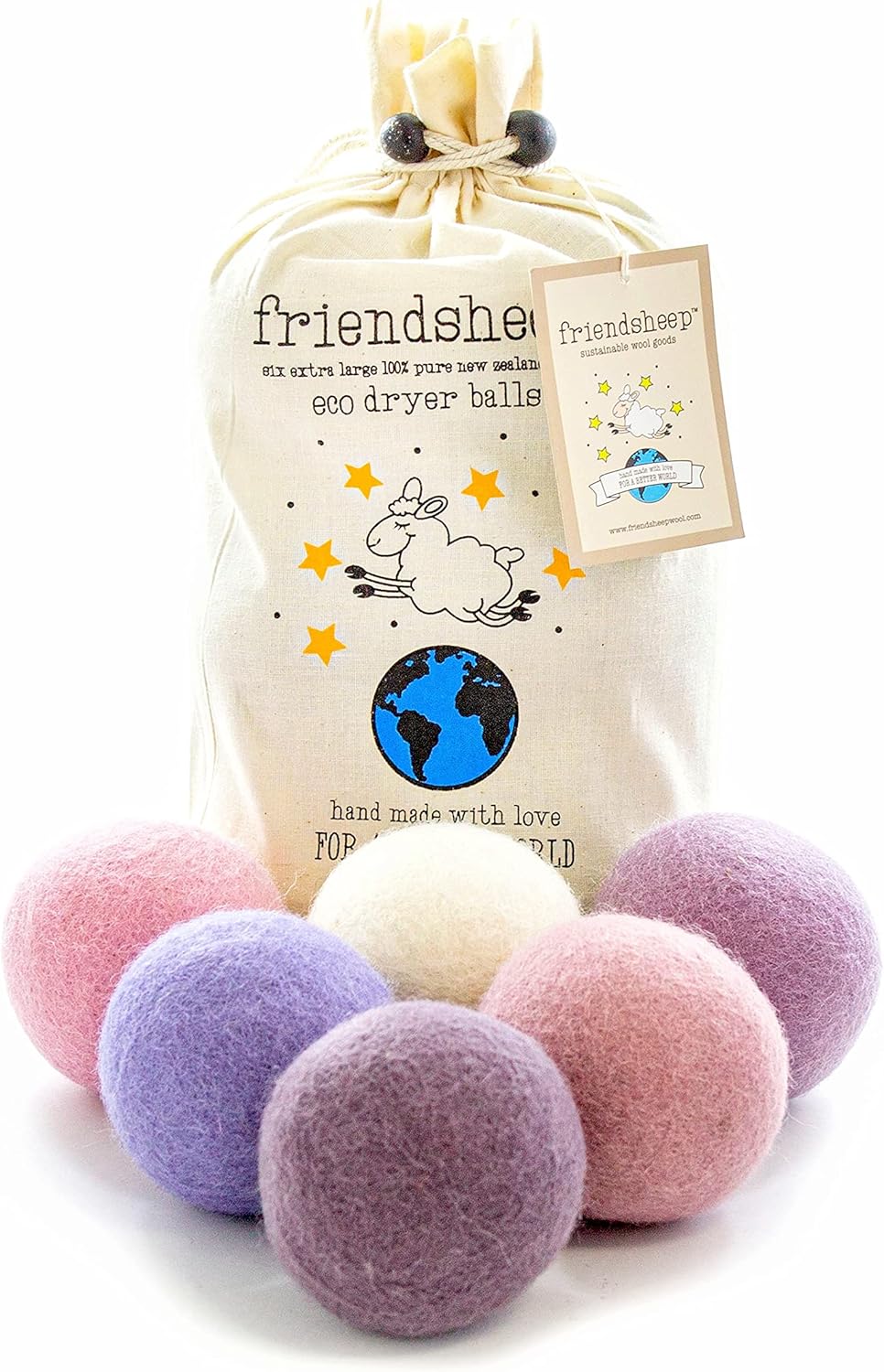 Friendsheep Wool Dryer Balls Organic Lavender 6 Pack XL Premium Reusable Cruelty Free Handmade Fair