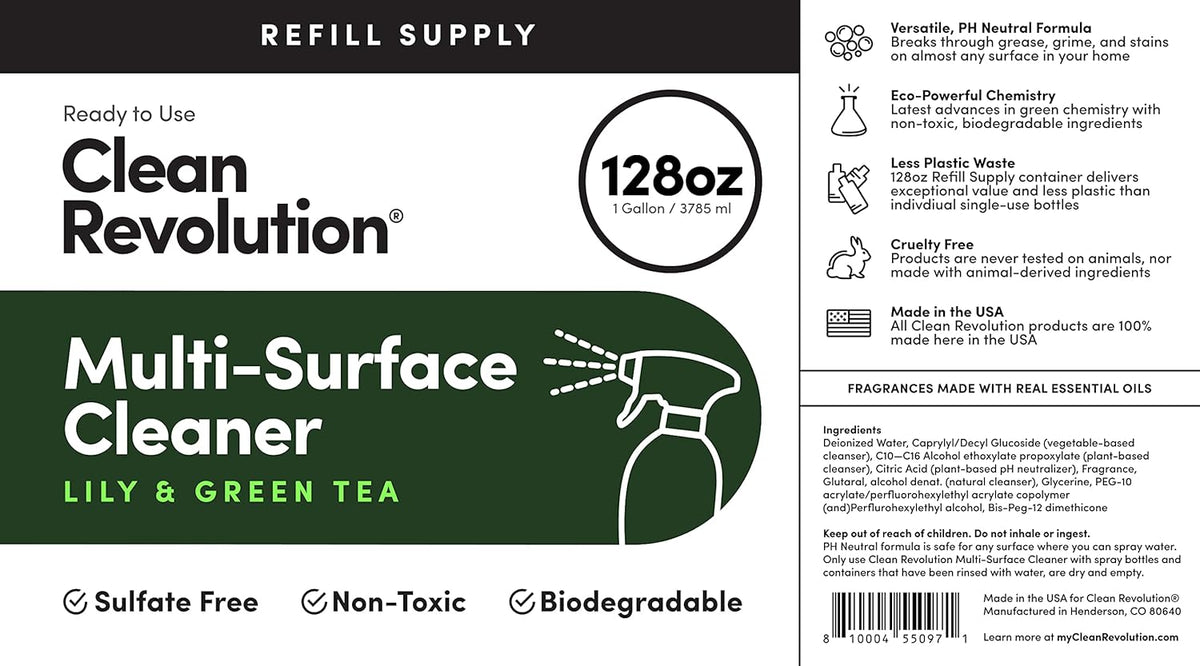 Clean Revolution Multi Surface Cleaner Refill Supply, Non-Toxic, Eco-Friendly & Plant-Based, Ready