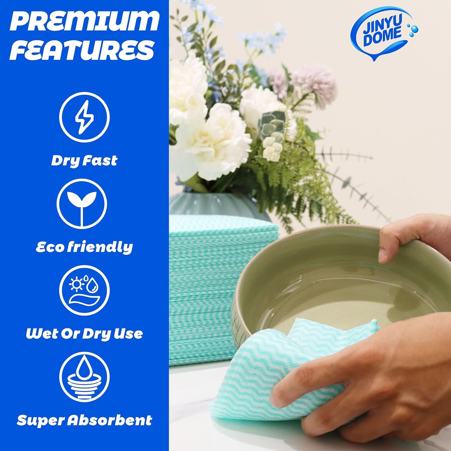 Handi Wipes Reusable Cloths, Green Disposable Kitchen Cleaning Towel Roll, Heavy Duty J Cloth,50