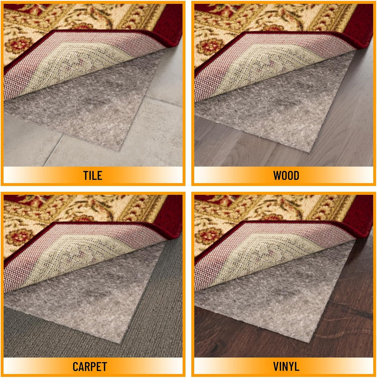 Ottomanson 3' x 3' Non-Slip Rug Pad Gripper 1/4 Inch Thick Dual Surface Felt + Rubber Gripper