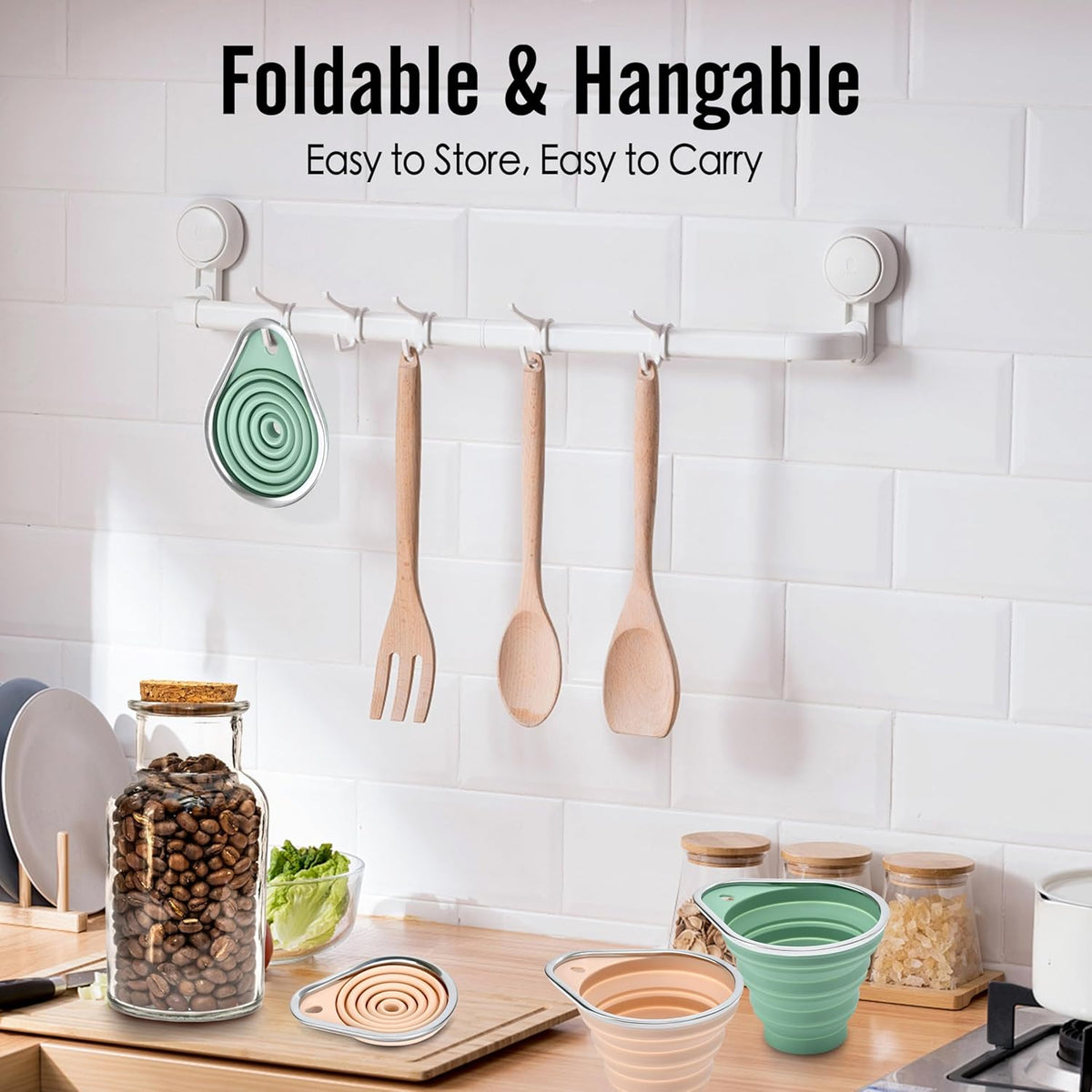 New Upgraded Small Silicone Collapsible Funnel Set with Stainless Steel Rim, 2 Pack Kitchen Gadgets