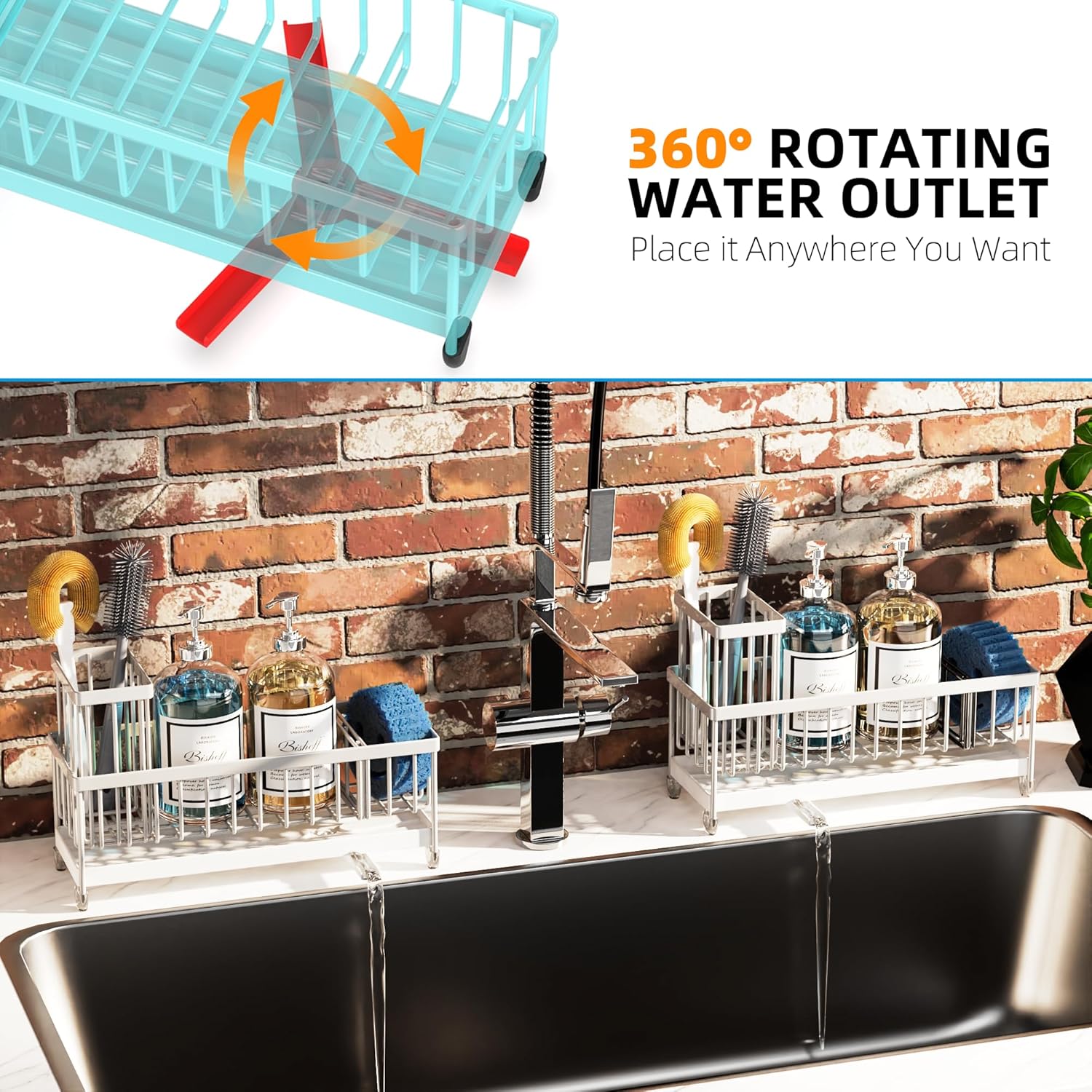 Moforoco Extra Large Kitchen Sink Caddy, Rustproof Sponge Holder for Kitchen Sink with High Brush