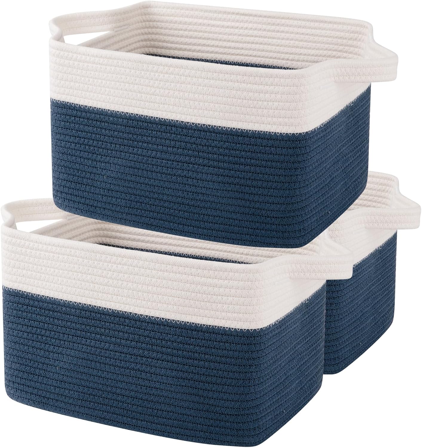 OIAHOMY Storage Baskets - Woven Cotton Rope Baskets for Shelves, Toy Towel Organizer Bins, Pack of