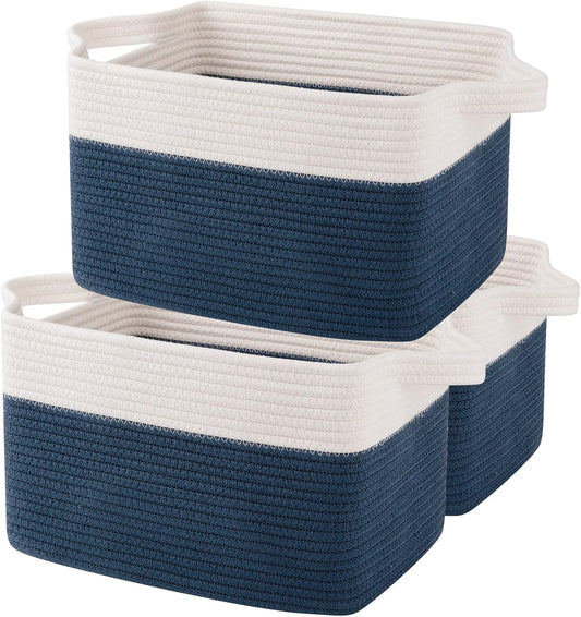 OIAHOMY Storage Baskets - Woven Cotton Rope Baskets for Shelves, Toy Towel Organizer Bins, Pack of