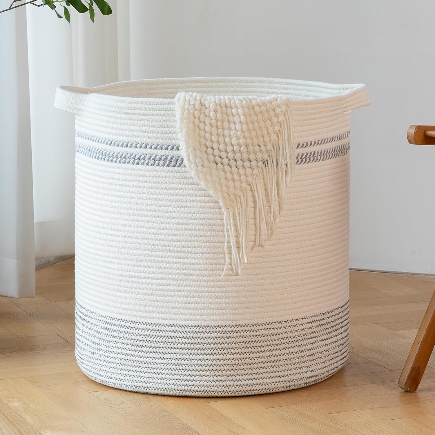 OIAHOMY 80L Laundry Basket, Laundry Hamper, Cotton Rope Storage Basket with Handles, Decorative