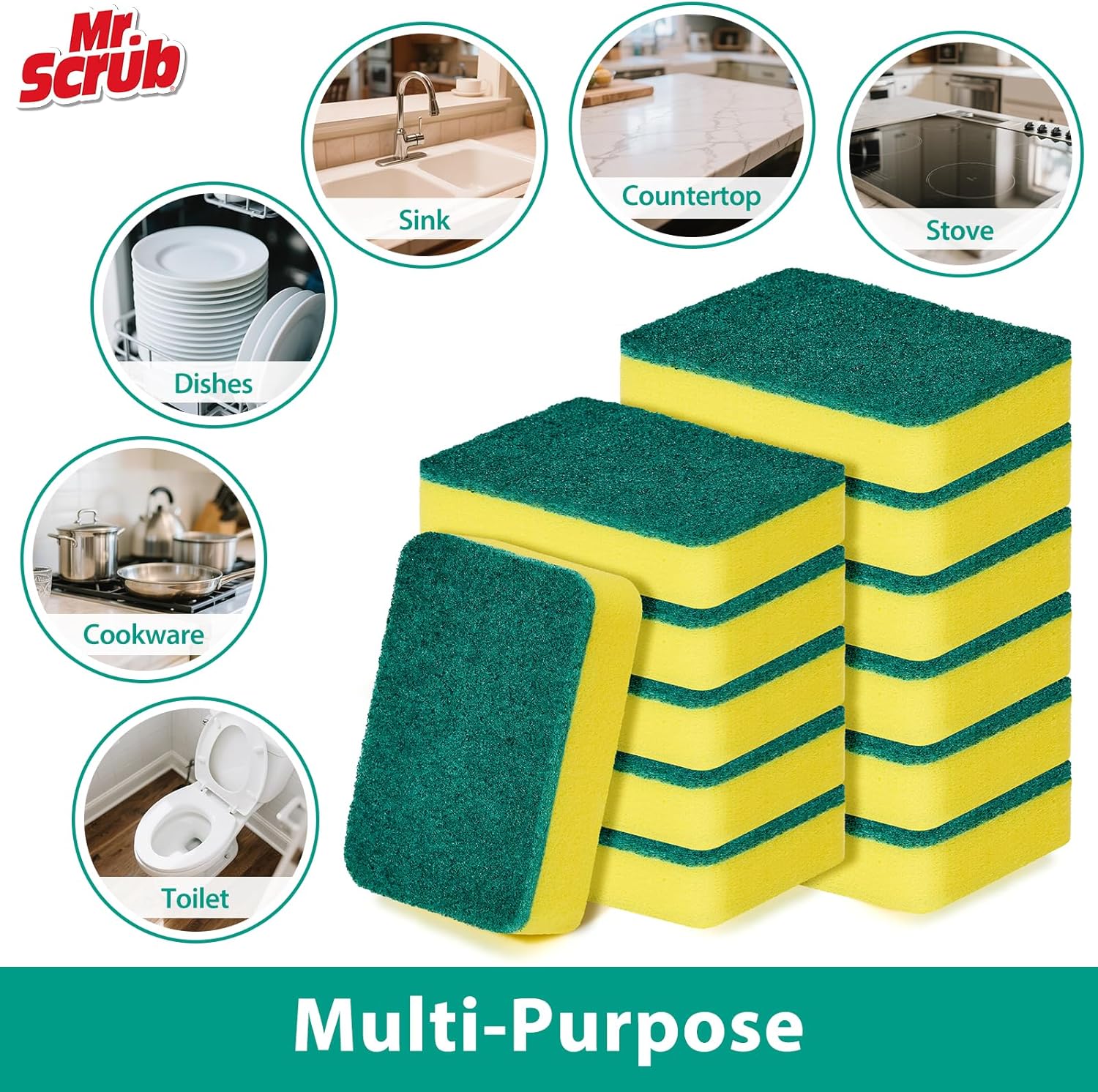 Sponges Kitchen Scrub Dish Sponge Scouring Pad, 48 Pack Cleaning Brush Scrubber Supplies for Soap