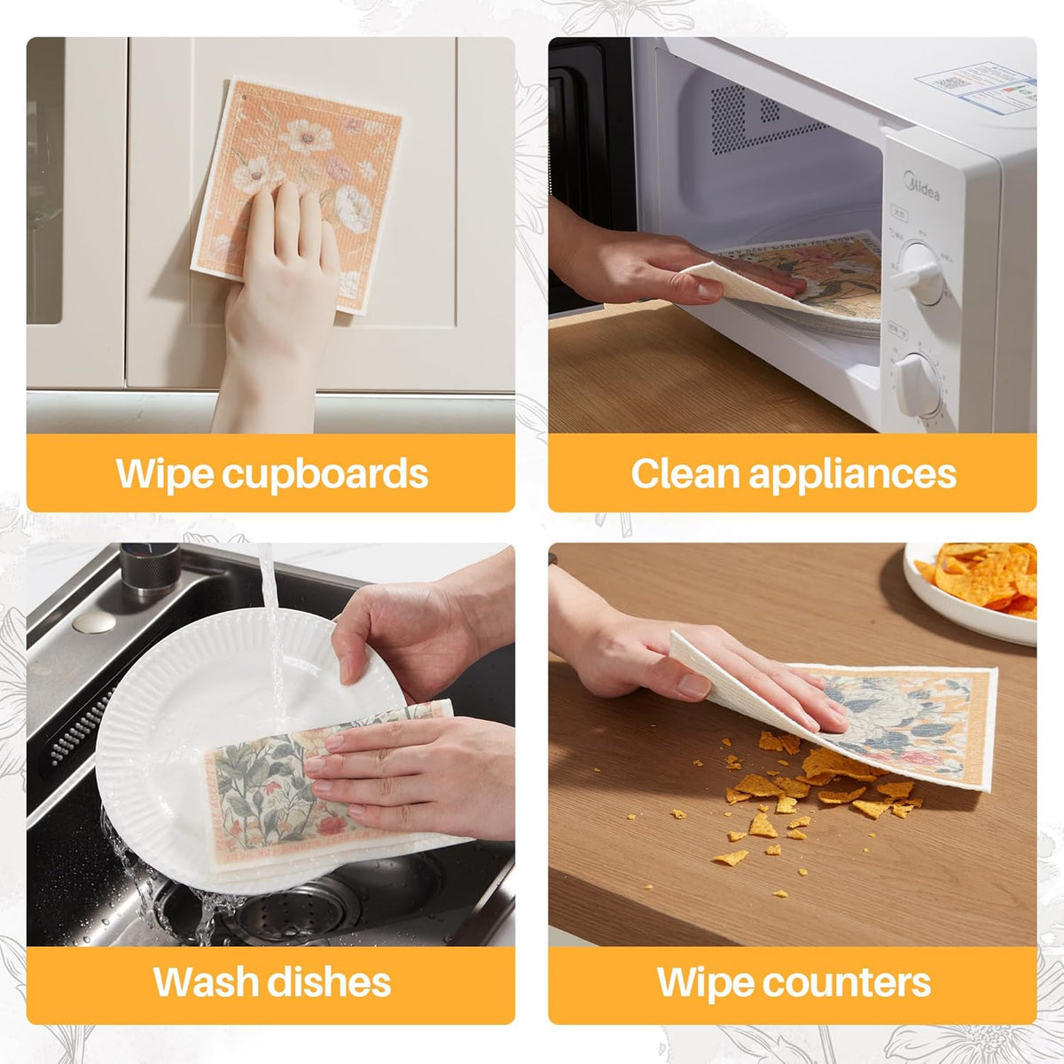 JOYMOOP 6 Pack Dishcloths for Kitchen, Reusable Absorbent Non-Scratch Cleaning Cloths, Washable